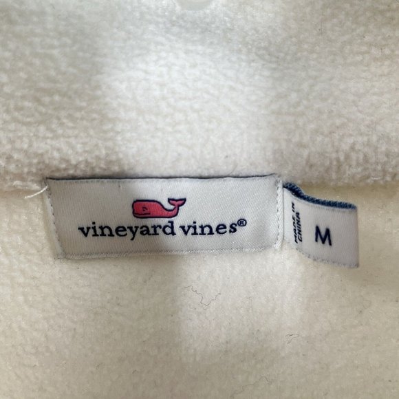 Vineyard Vines Harbor Fleece Shep 1/4 Zip Pullover White Navy Blue Sz Medium - Picture 6 of 6